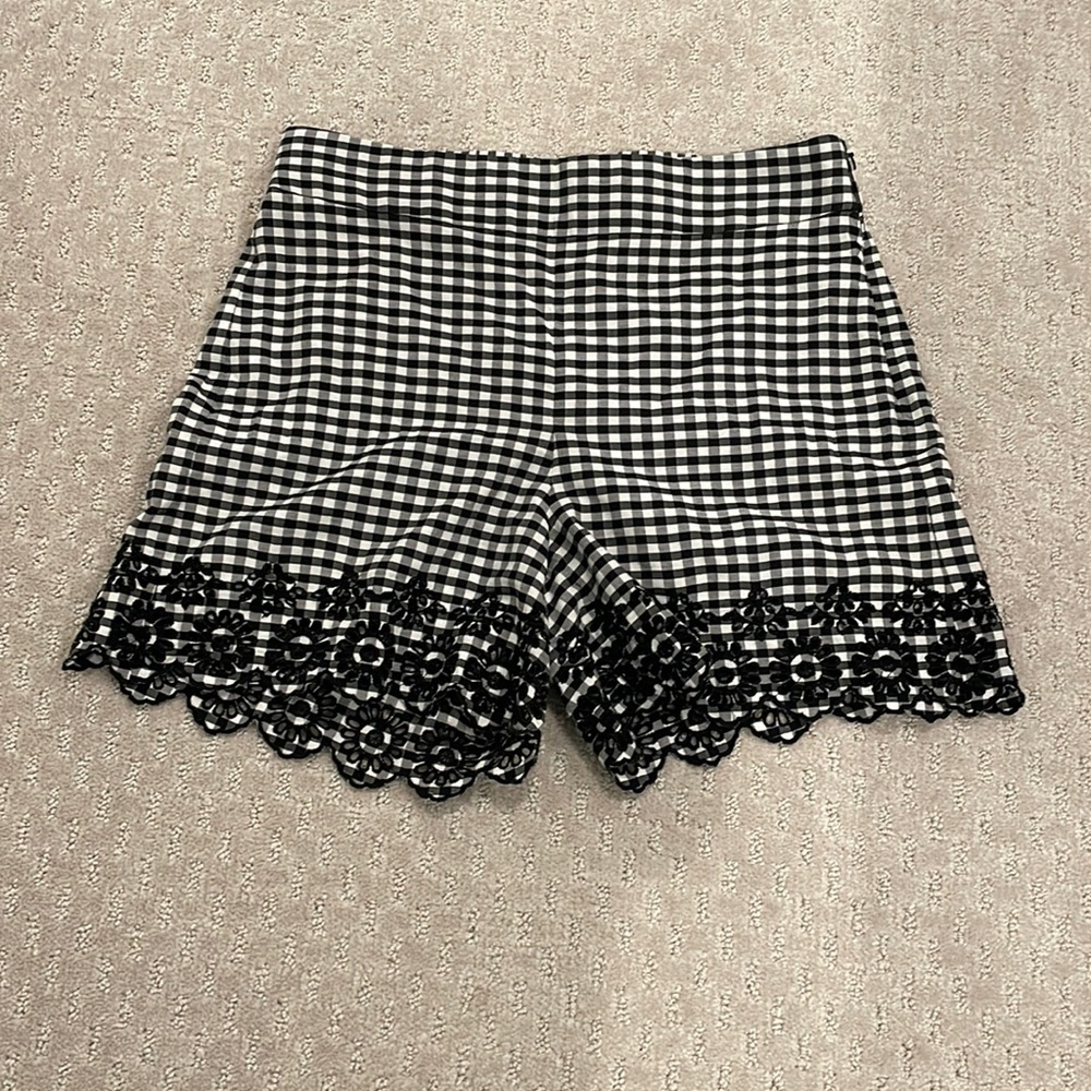 J.Crew black and white gingham shorts with embroidered detail, size 6.